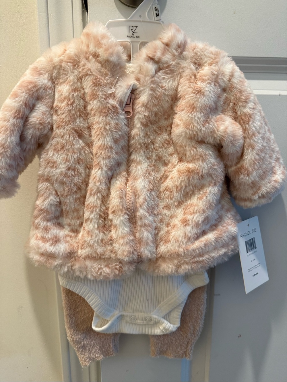Rachel Zoe Blush & Cream Faux Fur Infant Coat